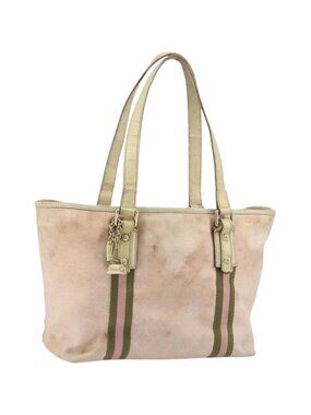 GUCCI GG Canvas Sherry Line Tote Bag Pink Gold